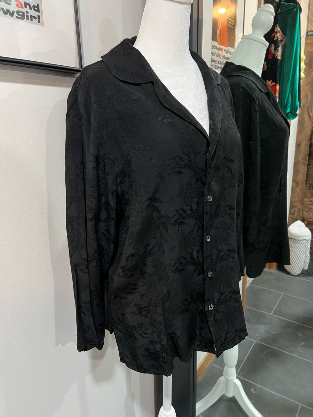 CP Shades - Black Button-Front Silky Linen Blouse M  Made in USA